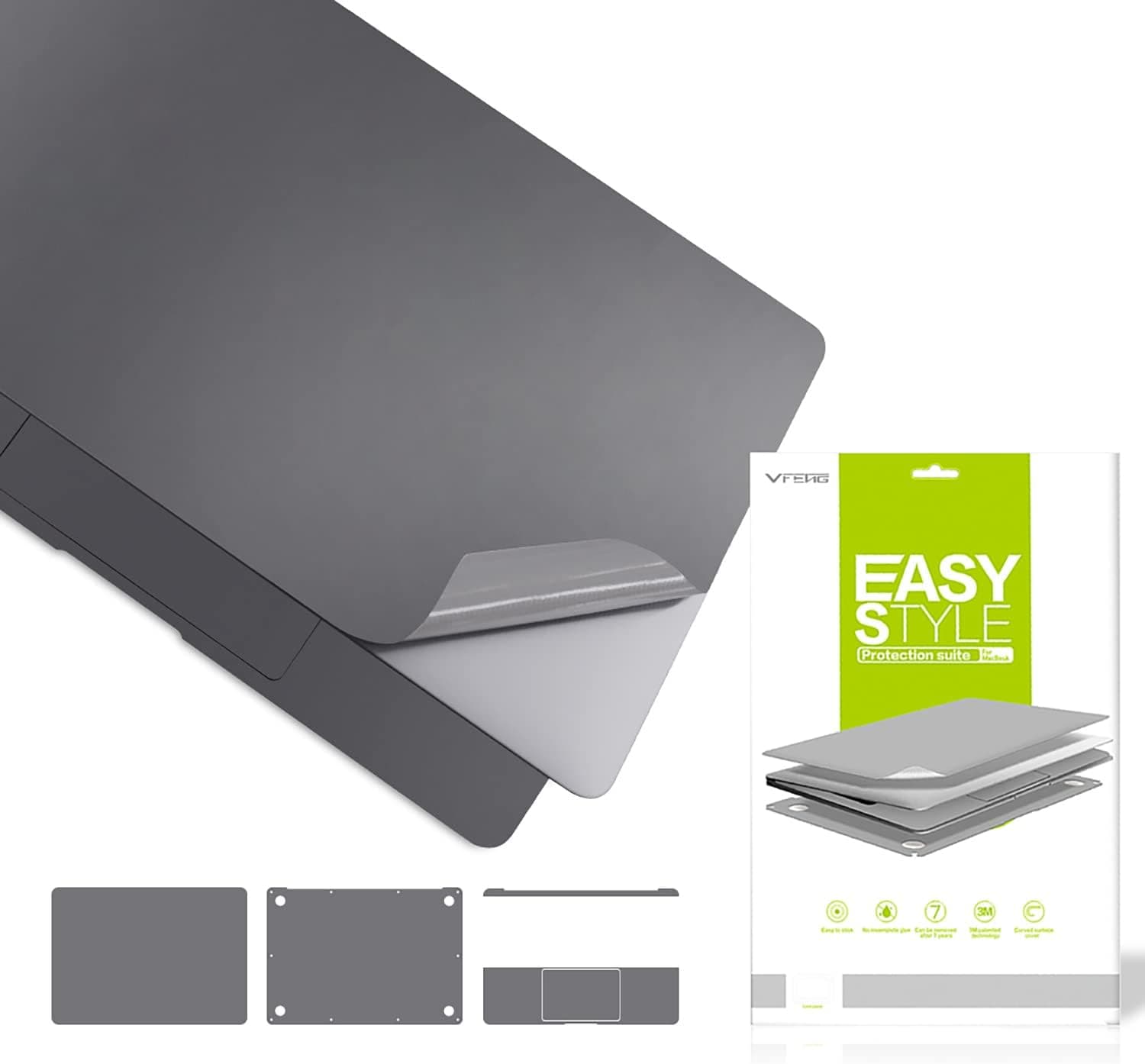 VFENG Premium 6-in-1 3M Skin Decals Screen Protector for 2016+ MacBook Pro 15 inch with Touch Bar(Model: A1707/A1990)-Gray