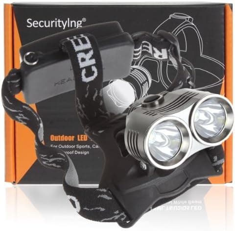 SecurityIng 1000LM 2X T6 3 Modes LED Headlamp Bright Bike Headlight with Adjustable Base (18650 Battery Not Included)