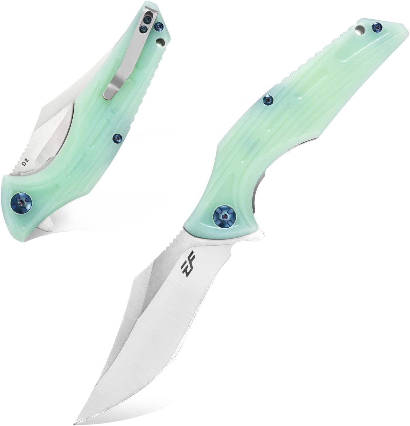 Eafengrow EF924 Folding Knife D2 Steel Blade + G10 Handle camping Knife Outdoor EDC TOOL (Jade)