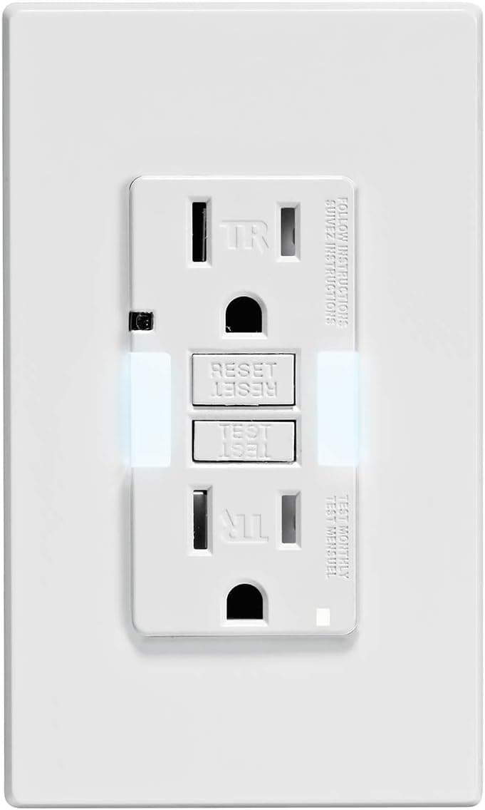 Leviton GFNL1-W Self-Test SmartlockPro Slim GFCI Tamper-Resistant Receptacle with Guidelight and LED Indicator, 15-Amp, White