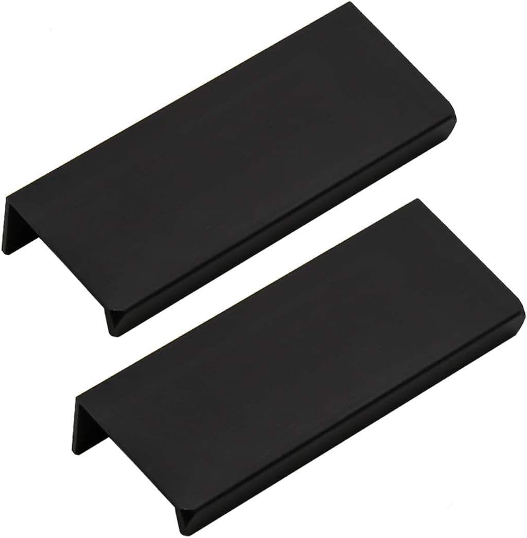 LC LICTOP 80mm/3.15" Black Modern Style Finger Edge Tab Pull Handle Door Knobs Drawer Pulls Aluminum Matte (2Pcs)