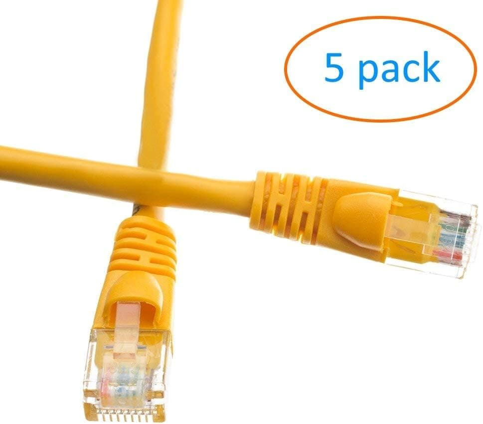 Kenuco CAT5e UTP Booted Ethernet Patch Cable | Yellow | 15ft | Pack of 5