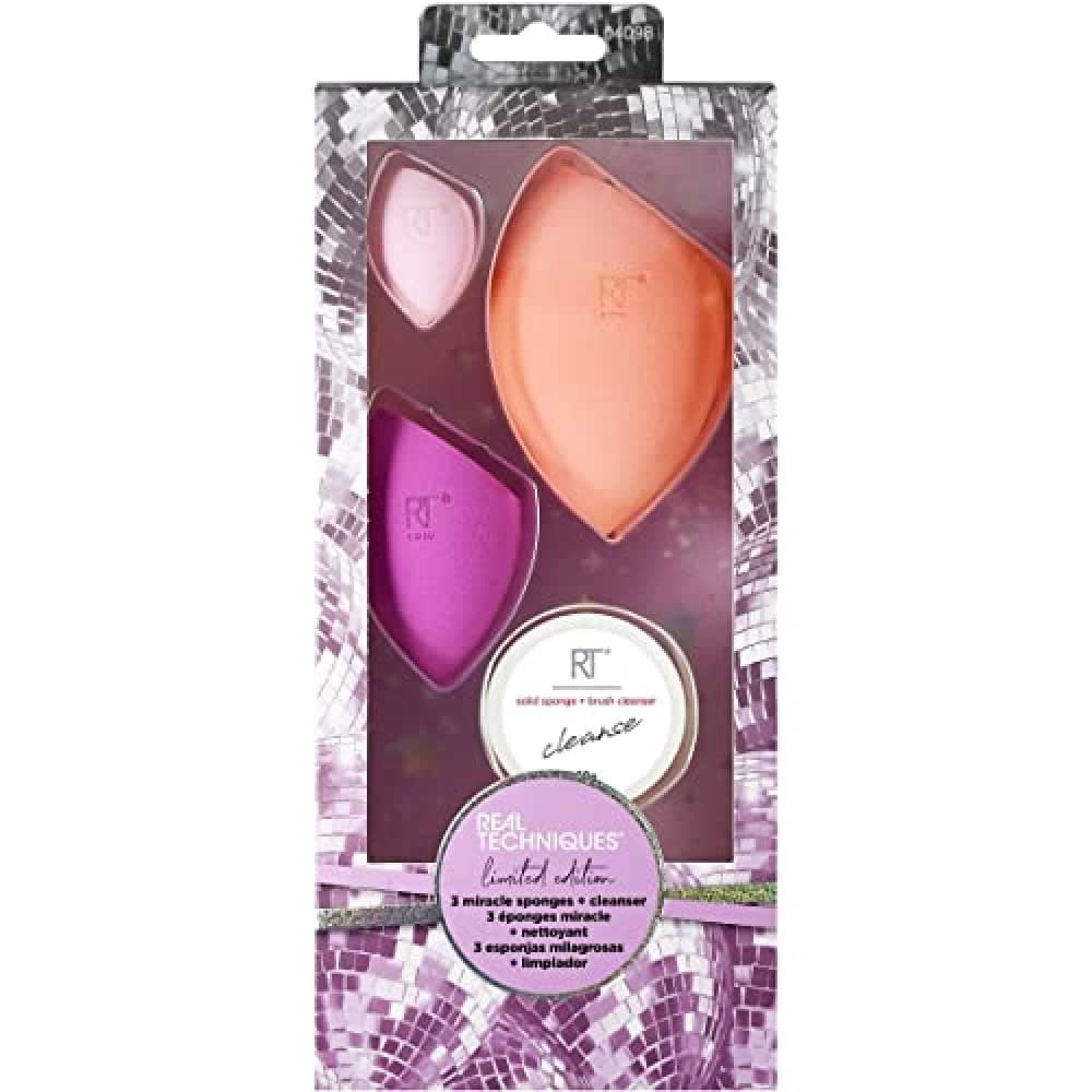 Real Techniques Miracle Makeup Blender Beauty Sponge Set with Makeup Brush Cleaner, Set of 3