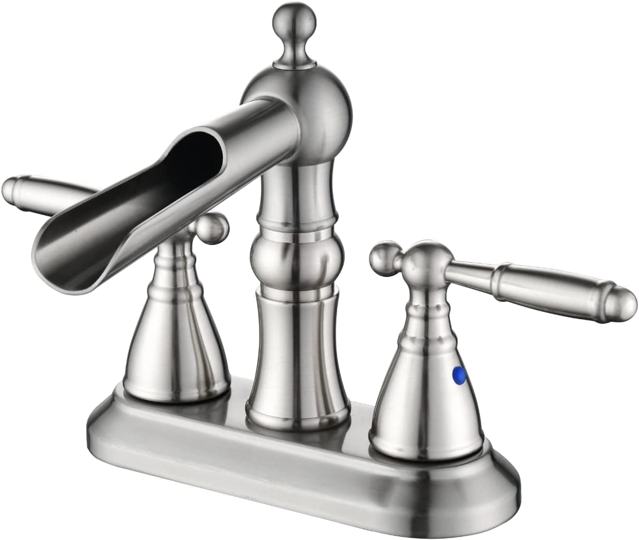 Waterfall Bathroom Faucet 4 Inch Faucet 2 Handle Bathroom Sink Faucet Lead-Free Brushed Nickel Faucet for Bathroom Sink
