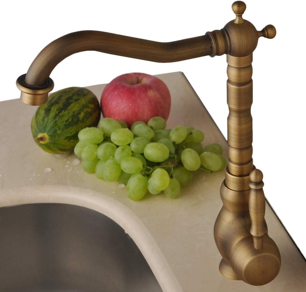 Beelee Antique Brass Deck Mounted Single Handle one hole Centerset tall body Spout Swivel kitchen faucet water tap