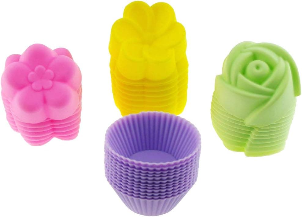 Mirenlife 48 Pack of Reusable and Non-stick Mini Silicone Baking Cups Muffin Cups Mini Cupcake Liners in Storage Container