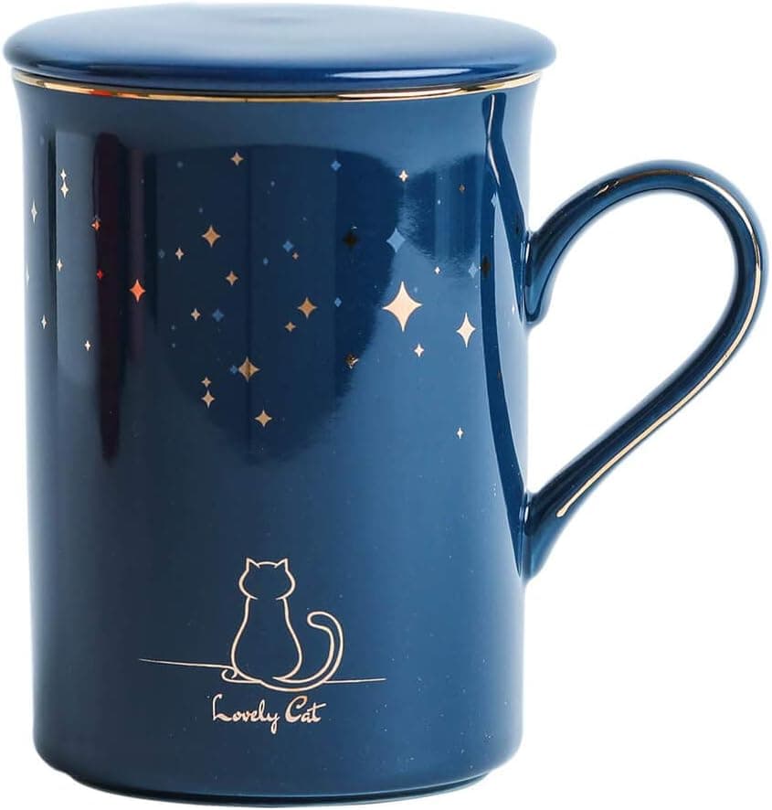 Cat Coffee Mug for Cat Lovers 11oz with Starry Sky Cat Mug for Mom,Girl (Blue)