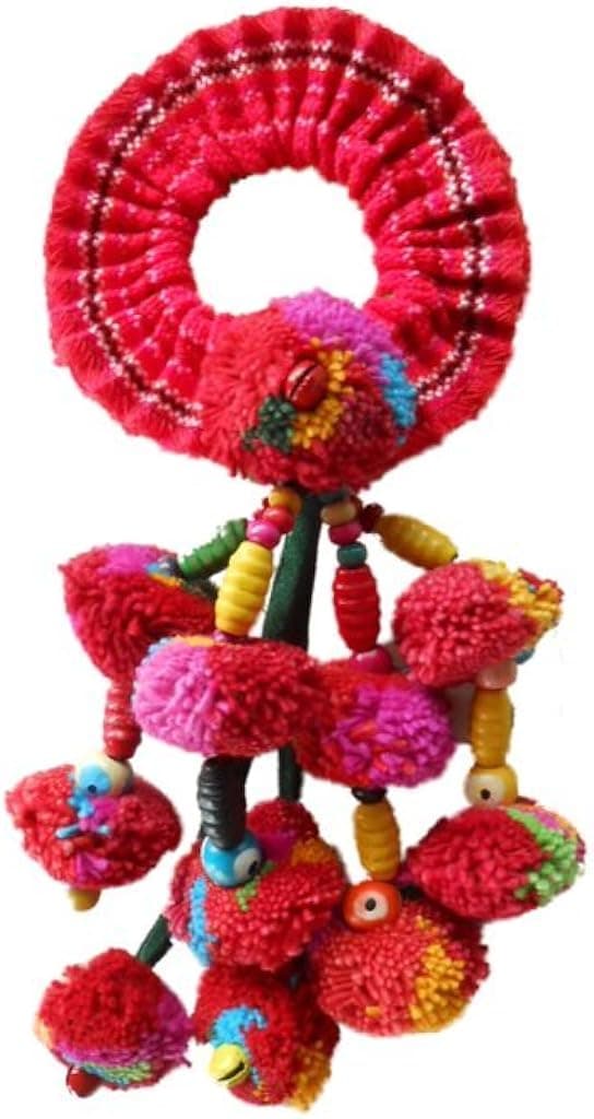 Khum Wieng Kham Women's Colorful Ethnic Ponytail Tribal Hair Accessory Pom poms Thailand Handmade