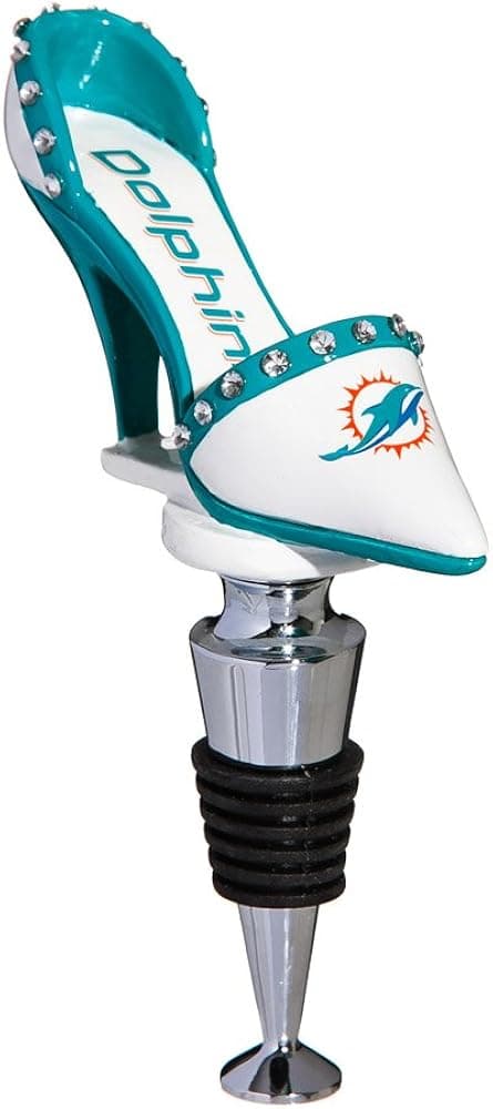 Team Sports America NFL Miami Dolphins High Heel Shoe Wine Bottle Stopper, Small, Multicolored
