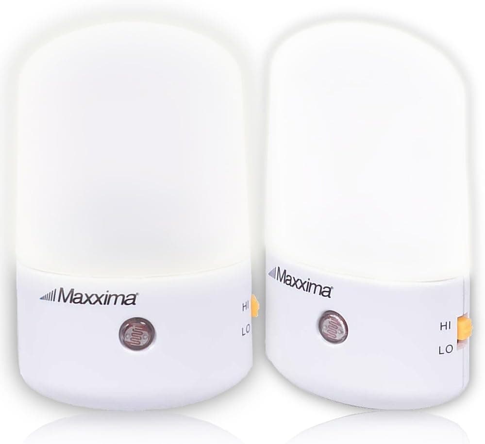 Maxxima LED Night Light with White Lens, Hi/Lo Switch, Dawn to Dusk Sensor (Pack of 2)