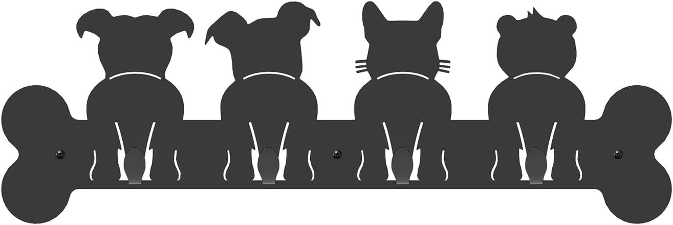Steti Wall Mounted Dog Hooks, Coat Rack and Bathroom Towel Hooks, Dog Leash Holder, Gifts for Dog Lovers, Black Dog Decor, Cute Designed Wall Hanger, Matte Finish, Antirust Metal