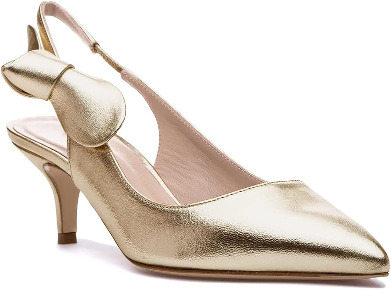Guayonng Women Slingback Kitten Heels Pumps Bowknot Pointed Toe Backless Low Heeled Party Wedding Dress Shoes