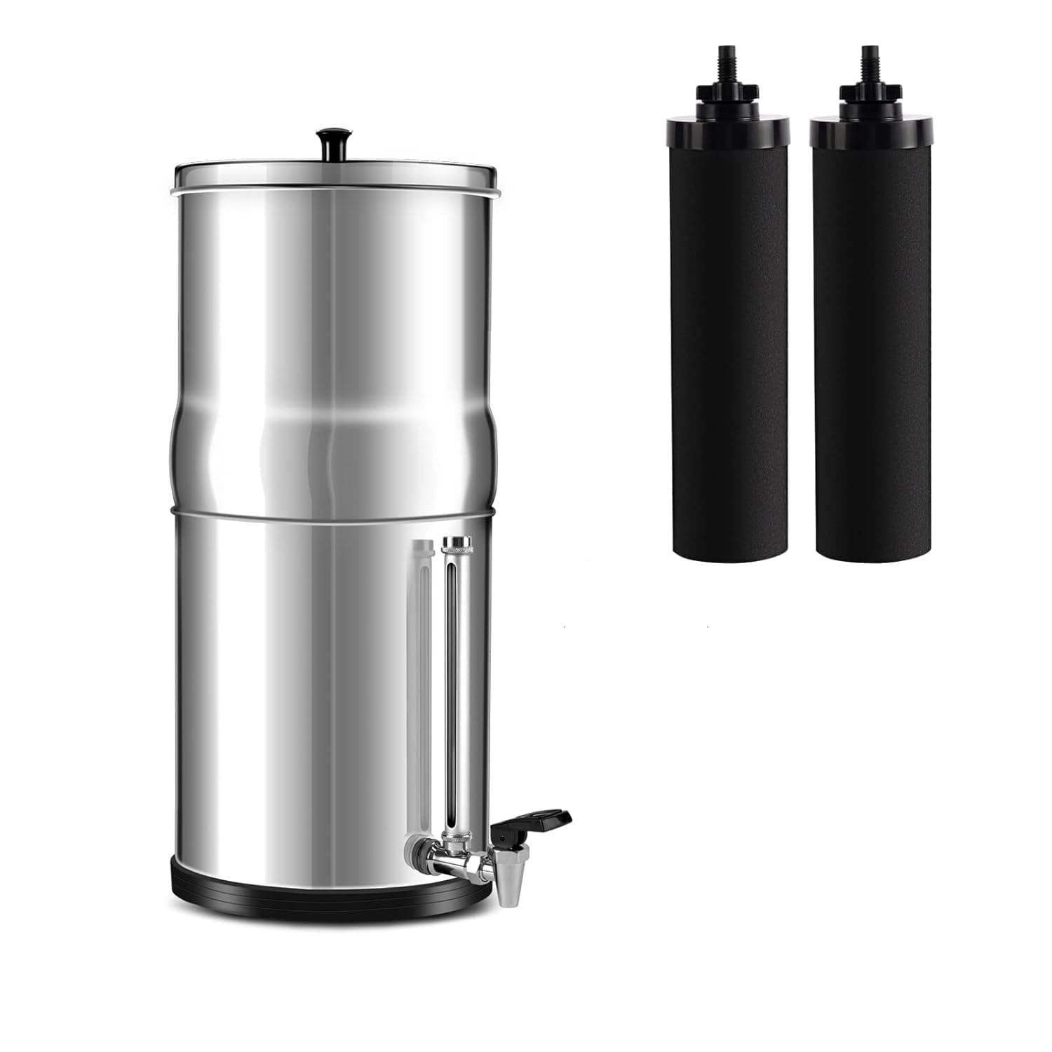 PURENOVA Gravity Water Filter System Non-Electricity for Ultimate Water Filtration and Purification at Home, Metallic Water Level Spigot, Camping, RVing, Off-Grid, Emergencies
