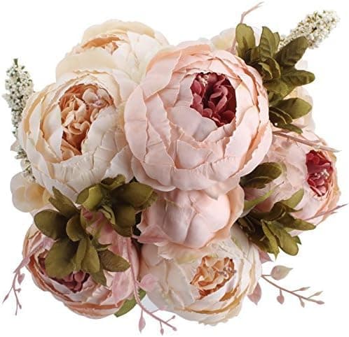 JHome Vintage Artificial Peony Silk Flowers Bouquet Home Wedding Decoration,Light Pink
