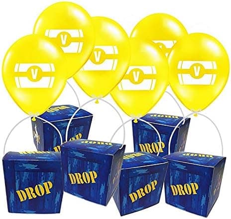 Merchant Medley 12 Piece Loot Drop Box Birthday Party Favor - 12 Boxes Strings and Balloons - Party Favors For Battle Royale Themed Party