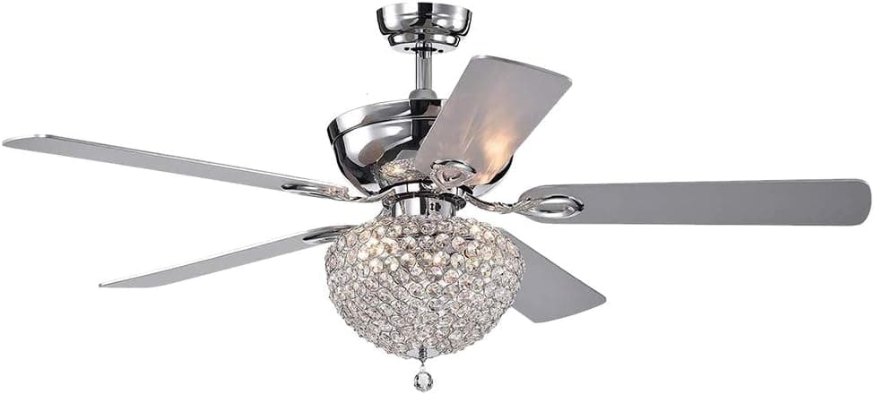 52" Crystal Ceiling Fan Light Light Fixture Quiet Motor 5 Premium Wood Blades 3 Speed Ceiling Fan Remote Control Decoration for Home/Living Room (Silver)(Need 3 x E12 Not Included)