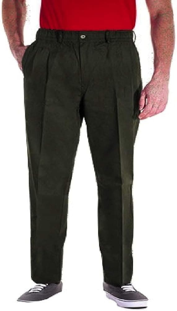 Creekwood Full Elastic Waist Twill Pants for Big and Tall Mens - 100% Pure Cotton