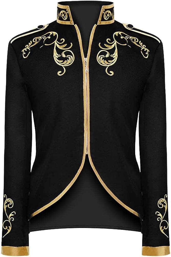 Lipoon Men's Court Stylish Prince Uniform Gold Embroidered Jacket Suit Costume