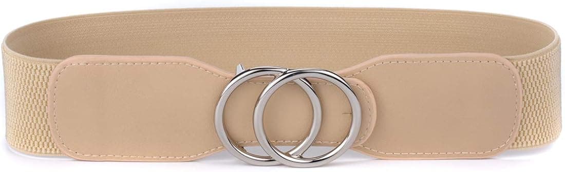 Beltox Women’s Elastic Stretch Wide Waist Belts w Double Rings Gold/Silver Buckle …