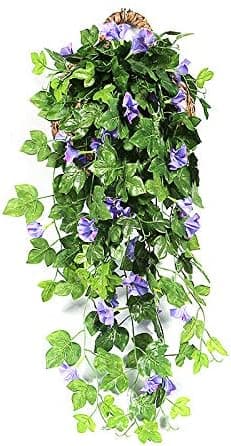 BELUPAID Artificial Vines Morning Glory Hanging Plants Silk Garland Fake Green Ivy Wall Hanging Home Garden Patio Fence Hanging Baskets Decoration (Purple Blue)