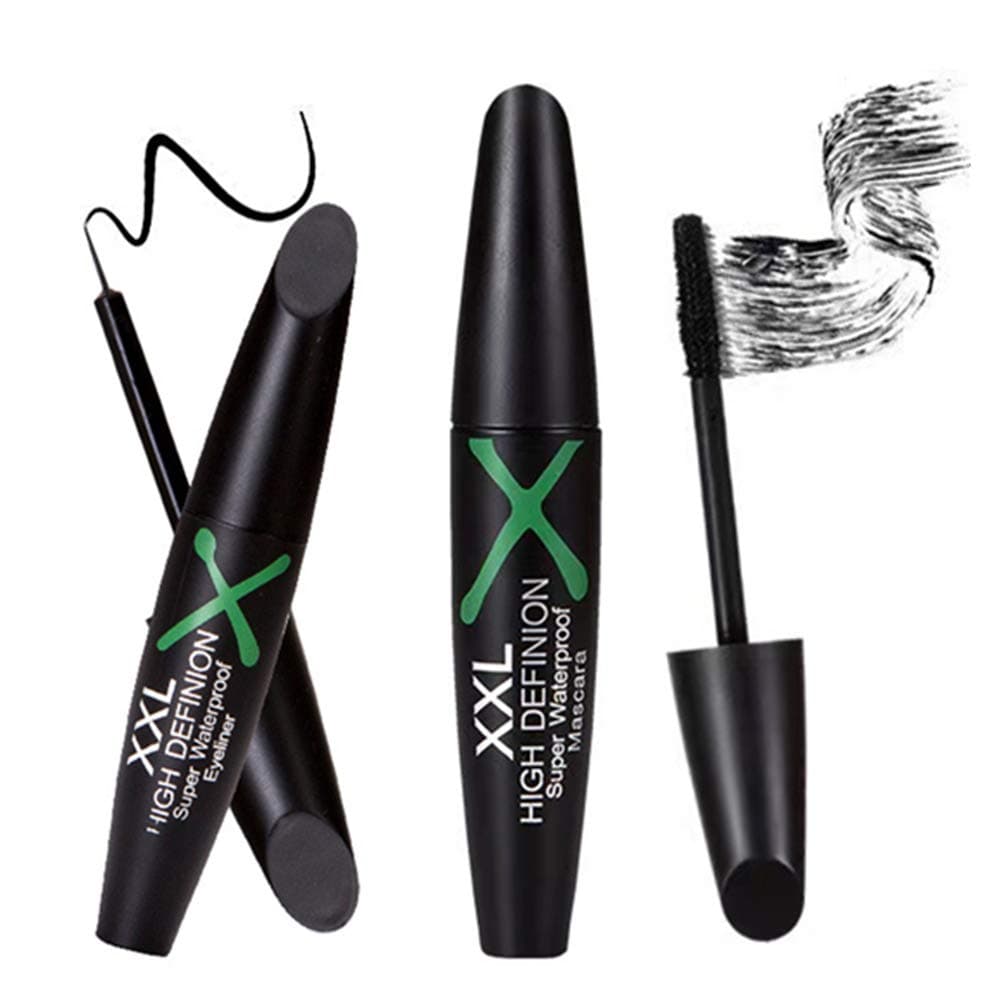 4D Silk Fiber Mascara Eyeliner Set, Long-lasting All Day, Smudge-Proof, Waterproof, Adds Length, Depth and Glamour Effortlessly, Best Cosmetics for Eye Makeup