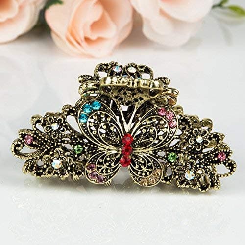 Beautyxyz Woman's new butterfly design XLarge 3.5 inch metal rhinestones hair clip claws (multi)