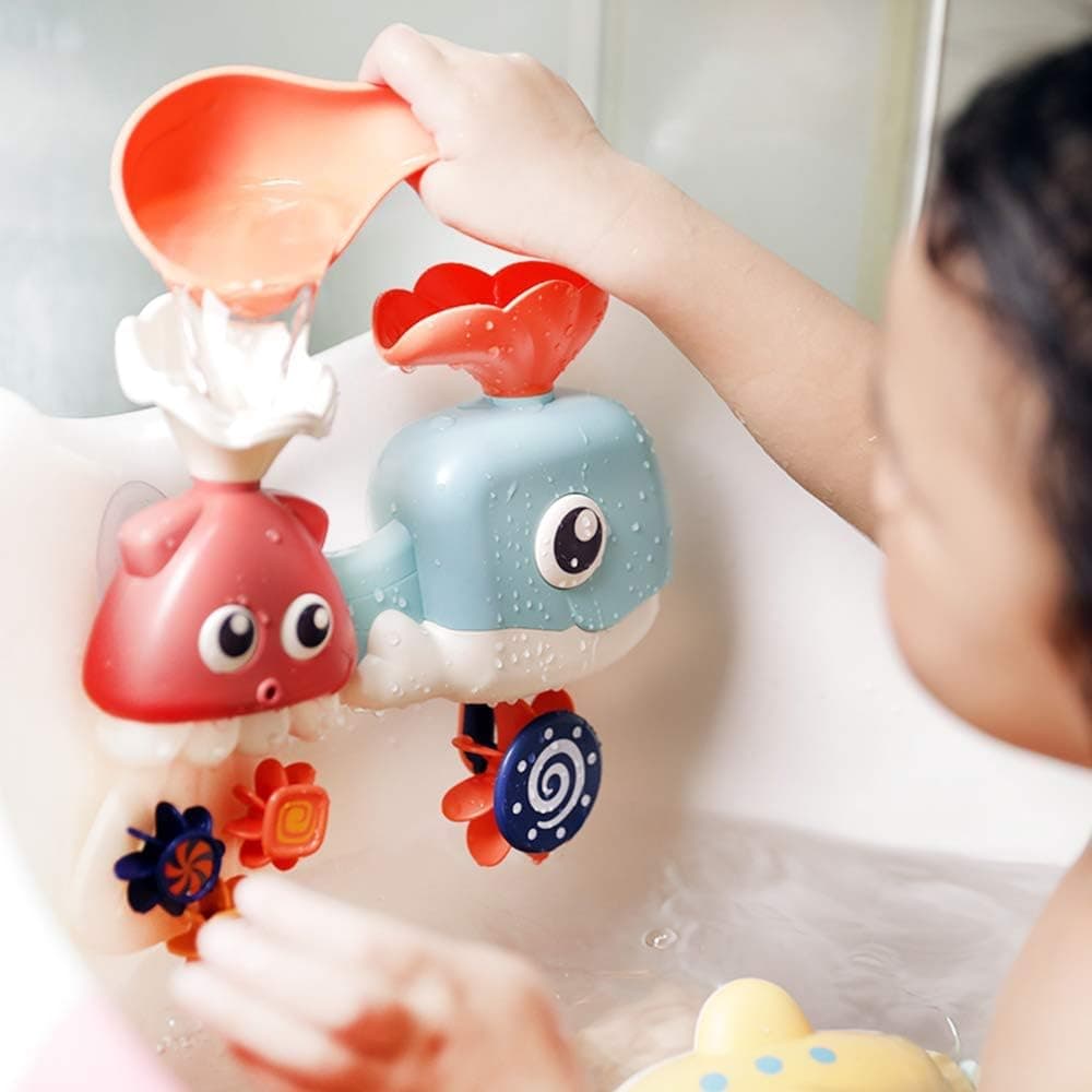 Ancaixin Baby Bath Toy Waterfall Tub Games for Toddlers Non Toxic Bathtime Fun Waterstation for 1 Year Old with 2 Cups and 4 Spinning Gears