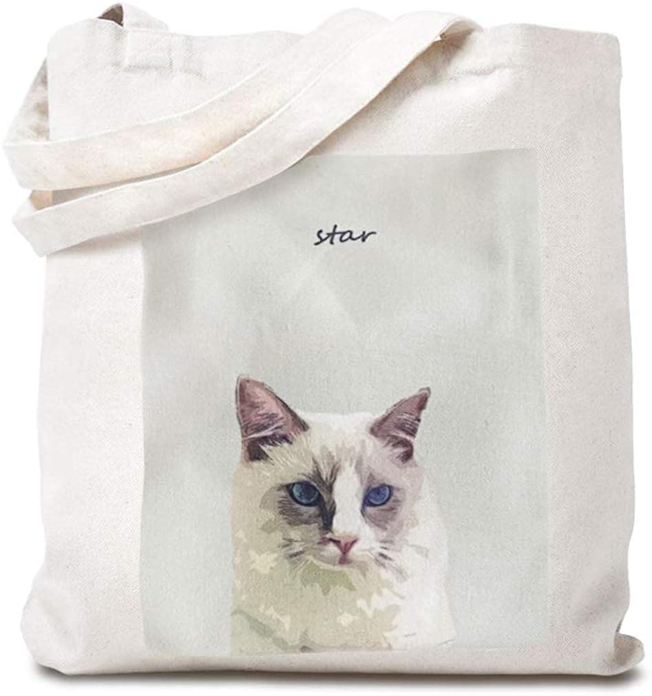 Customize Pet Portrait Reusable Canvas Tote Bags with pet photo, Custom Multi-purpose Bags Use for Grocery Book Shopping Bags