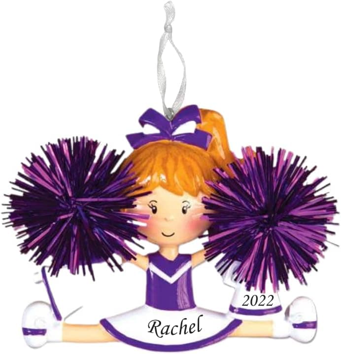 2023 Kids Personalized Christmas Tree Ornament – Cheerleader with Purple Costume Ornament Customized Sports Christmas Ornament for Boys & Girls - Artisanal Custom Decoration with Free Personalization