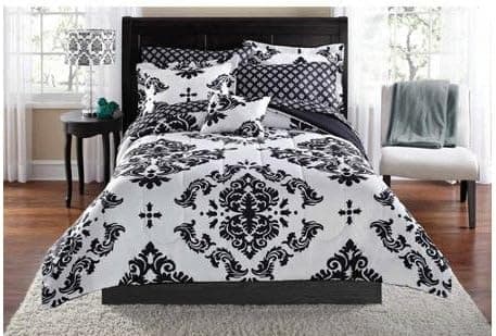 Black & White Damask King Comforter & Sheet Set (8 Piece Bed In A Bag)