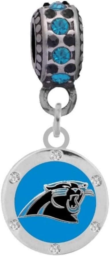 Carolina Panthers Crystal Charm Compatible With Pandora Style Bracelets. Can also be worn as a necklace (Included.)