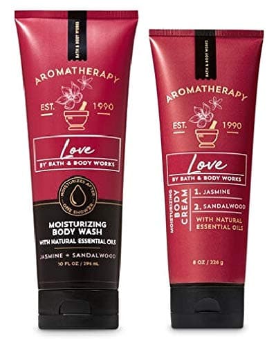 Bath and Body Works Aromatherapy LOVE JASMINE SANDALWOOD Gift Set - Body Cream and Moisturizing Body Wash - Full Size