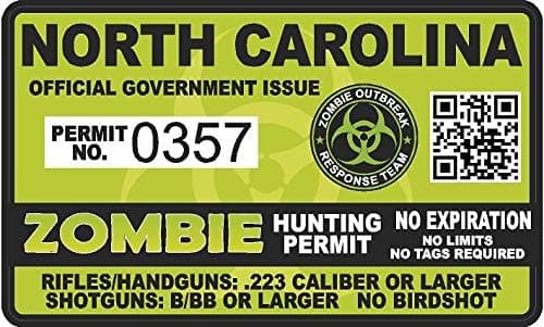 Project Thin Line North Carolina NC Zombie Hunting Permit - Hunter Response Team Unit - 4" Outbreak Sticker
