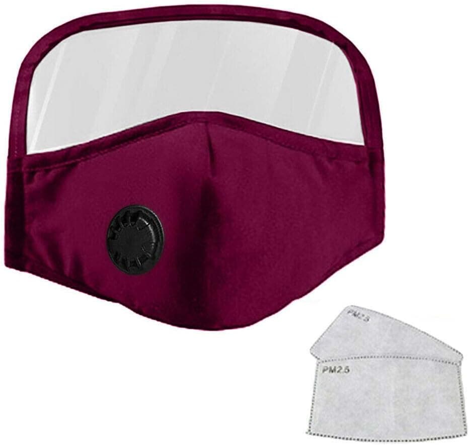 COOLINKO Eye Shield Face Protection with 2 Activated Carbon PM2.5 Filter Valve and Adjustable Ear Loop Bands - Fashion Cotton Mouth Head Accessory (Burgundy)