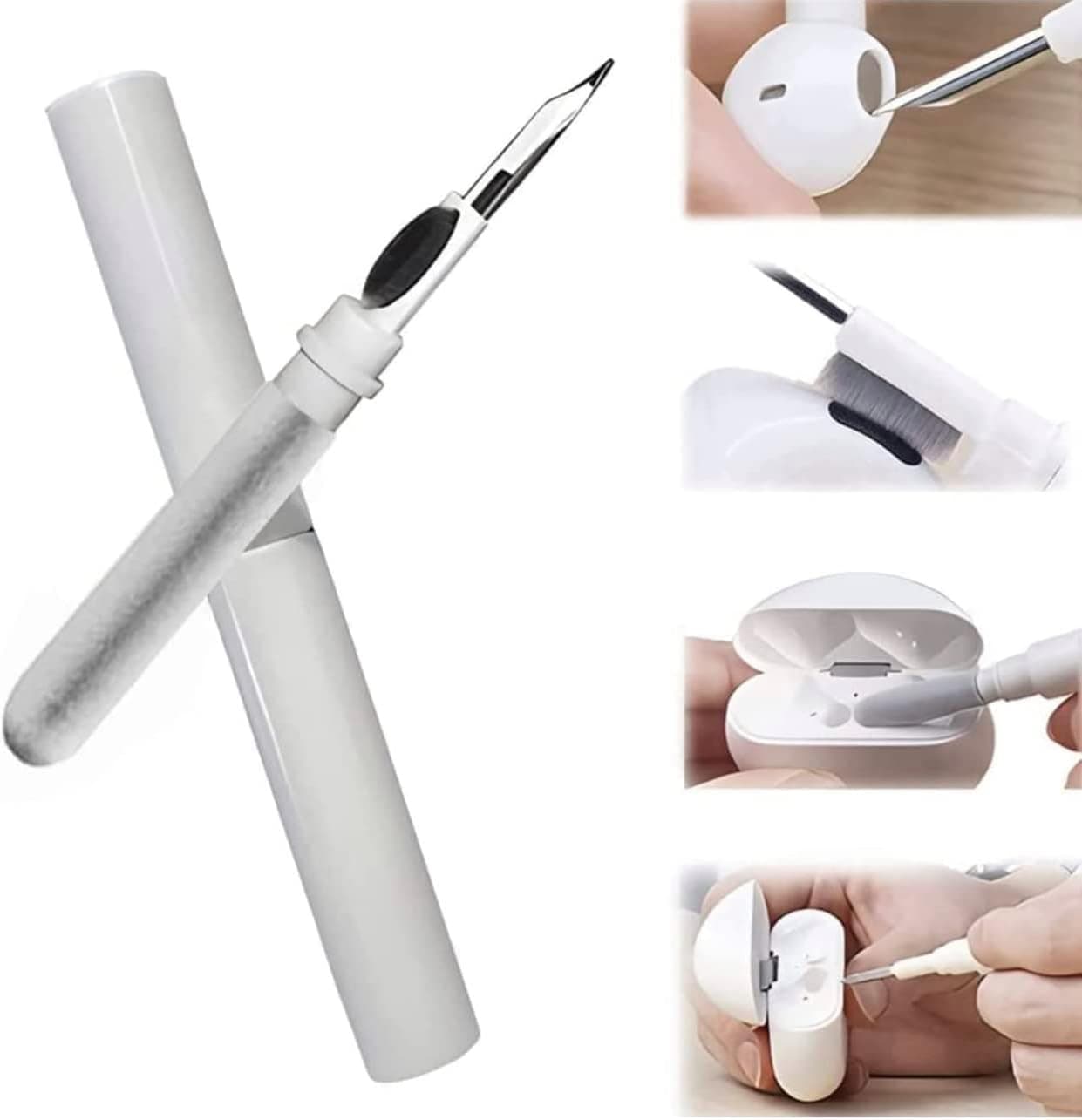 SATURI Cleaning Pen for Airpods Pro 1 2 Multi-Function Cleaner Kit, Airpods Case Brush, Soft Brush for Bluetooth Earphones Case Cleaning Tools for Lego Huawei Samsung MI Earbuds - White (1 Pack)