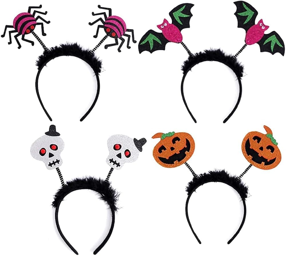 TKYGU 4Pcs Halloween Headbands, Ghost, Spider, Bat,Pumpkin Shape Hair Hoops Hair Cosplay Devil Headband for Halloween Cosplay Party Accessory Holiday Decorations