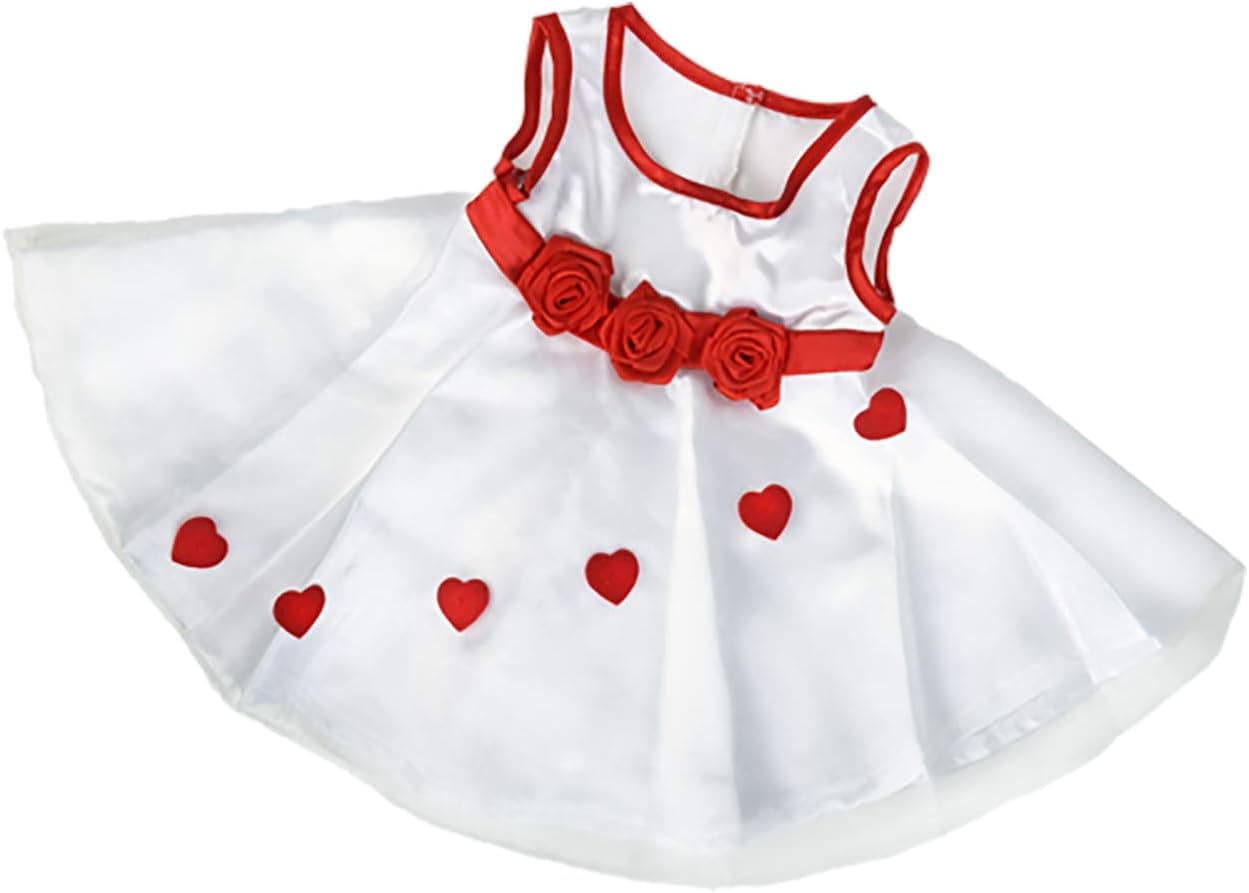 Adorable Red Hearts White Dress Outfit Fits Most 14" - 18" Build-a-Bear and Make Your Own Stuffed Animals