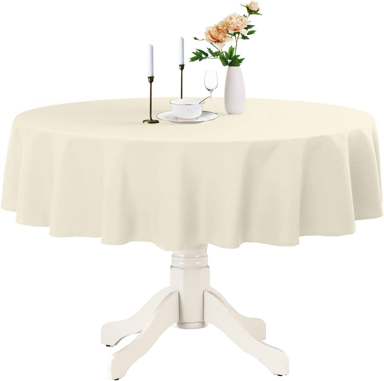 Romanstile Round Tablecloth - Waterproof Stain Resistant Washable Polyester Table Cloths Decorative Table Cover for Kitchen/Dining/Wedding/Parties (Ivory, 108 Inch)