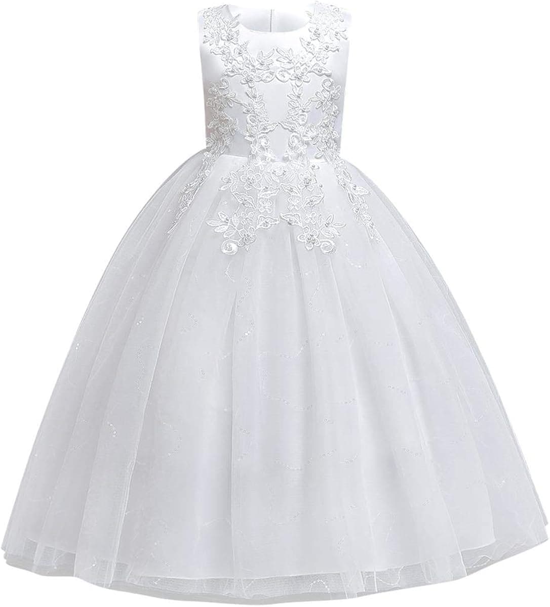 Flower Girls Wedding Bridesmaid Dresses Lace Embroidery Tulle Party Princess Pageant Evening Long Maxi Prom Ball Gown