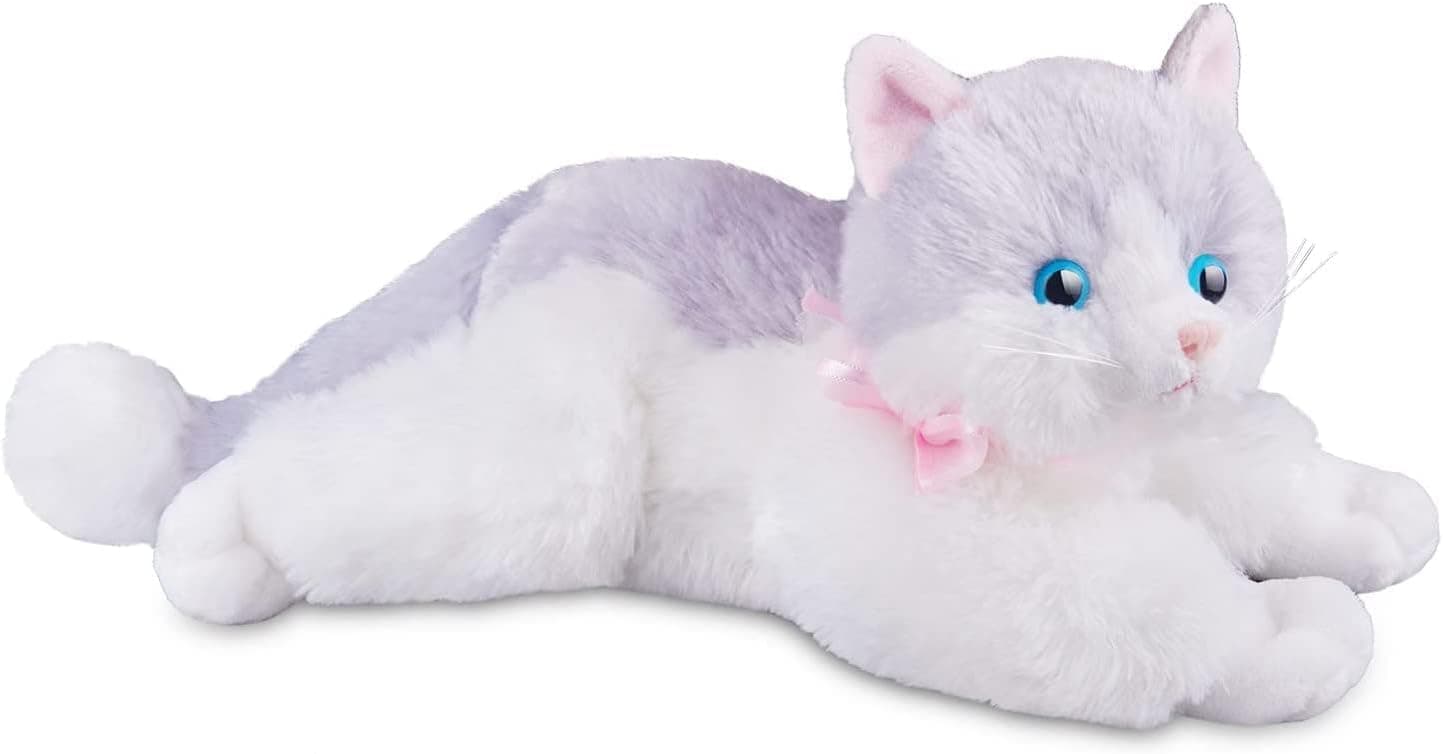 Gray Plush Cat Stuffed Animal Cat Realistic Toy Super Soft Kitten Cuddly Kitten Pet Kitty Fluffy Cat Soothing Hugging Sleeping Birthday Christmas Thanksgiving Children's Day Gift for Baby 14.96"