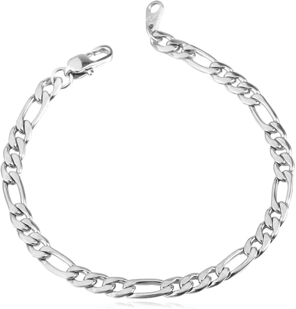 U7 Figaro Bracelet, Stainless Steel Figaro Chain Bracelet, Rope Chain Bracelet Stainless Steel 18K Gold Plated Wrist Chain for Men Women