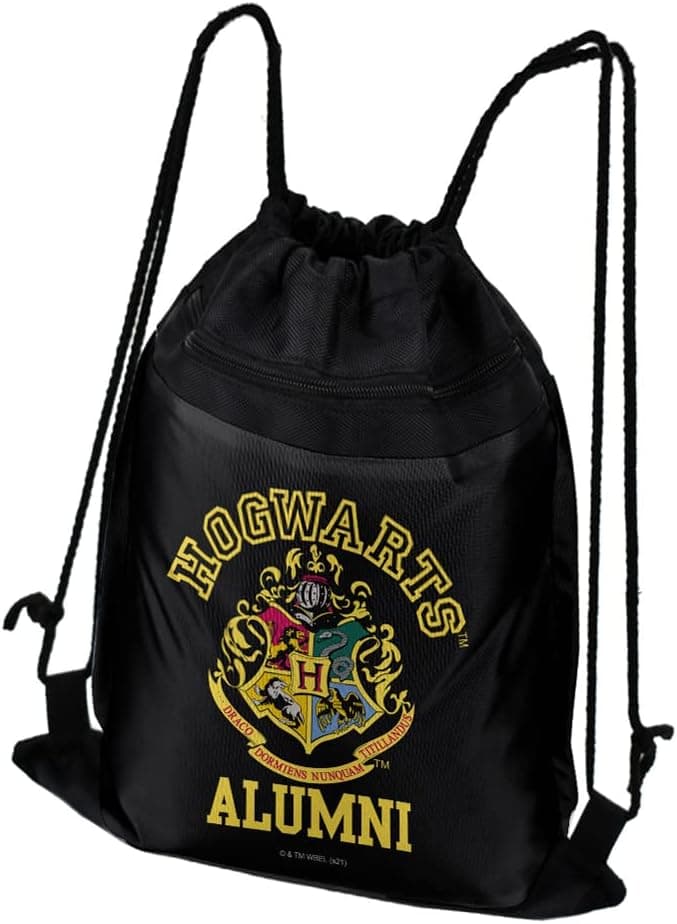 Harry Potter Hogwarts Alumni Crest Drawstring Backpack Sports Bag Sackpack 17" x 13", Perfect for Gym, Yoga or Practice