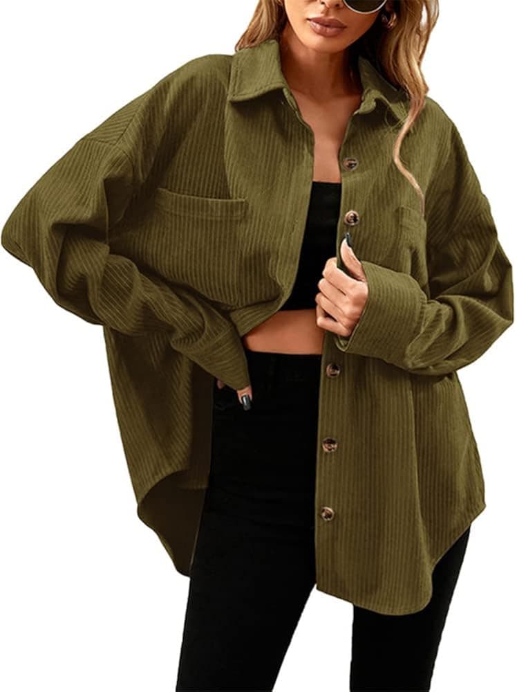 Maroway Women Oversized Button Down Shirt Long Sleeve Blouses Casual Jacket with Pockets