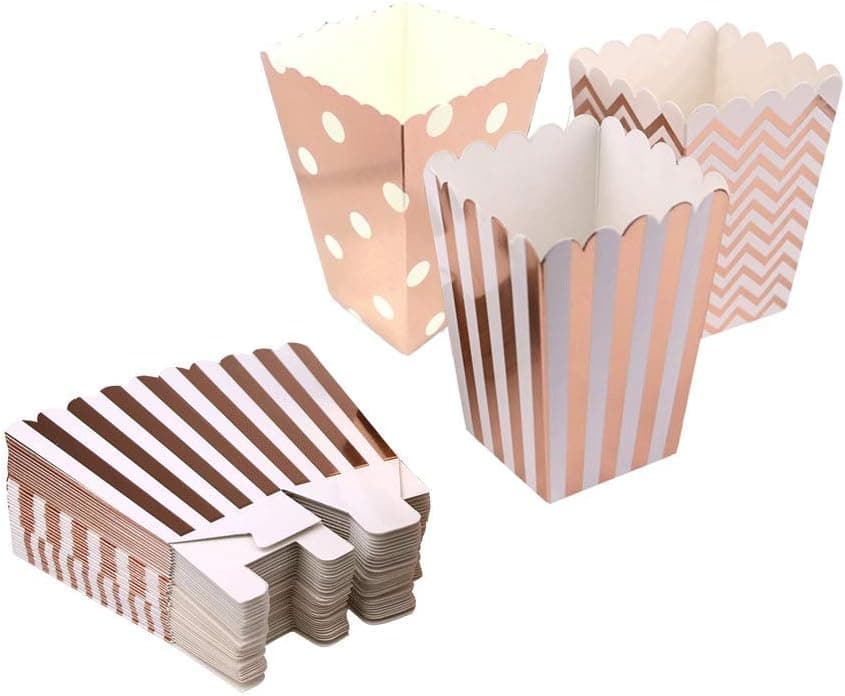 Popcorn Boxes Cardboard Candy Boxes Container Polka Dot Stripe Chevron Ripple，For Birthday, Bridal and Baby Shower，Carnival/Graduation/Party/Movie/Fiesta，Dessert Tables Wedding Party Supplies 36pcs