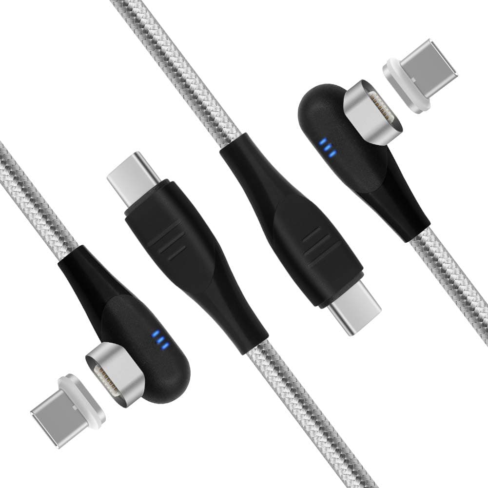 Smart&Cool L-Shaped 100W USB-C to USB-C Power Delivery PD Magnetic Charging Cable Compatible with Laptops and Mobile Devices with USB-C Interface (Silver-2pack, L-Shaped/6 Feet)