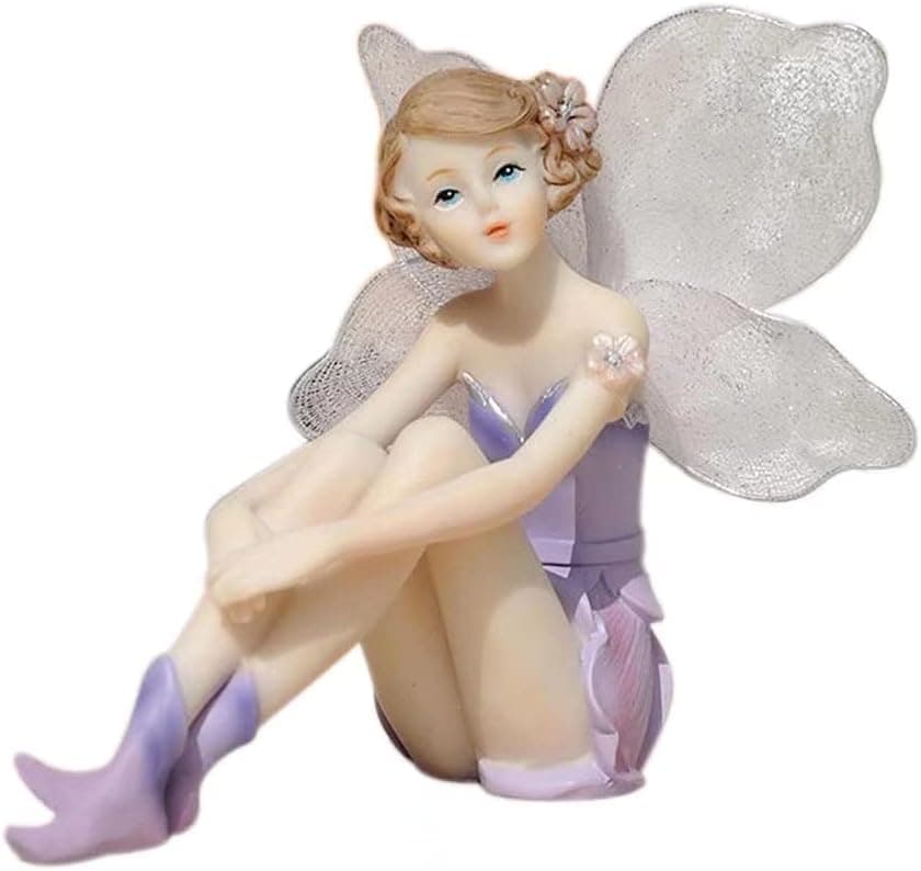 Angel Ornament Figurine Handmade Flower Fairy Beautiful Girl Figurines Statues Home Decor Miniature Sitting Flower Fairy Wedding Decoration Gifts for Daughter Girlfriend Wife (Purple Sitting C)
