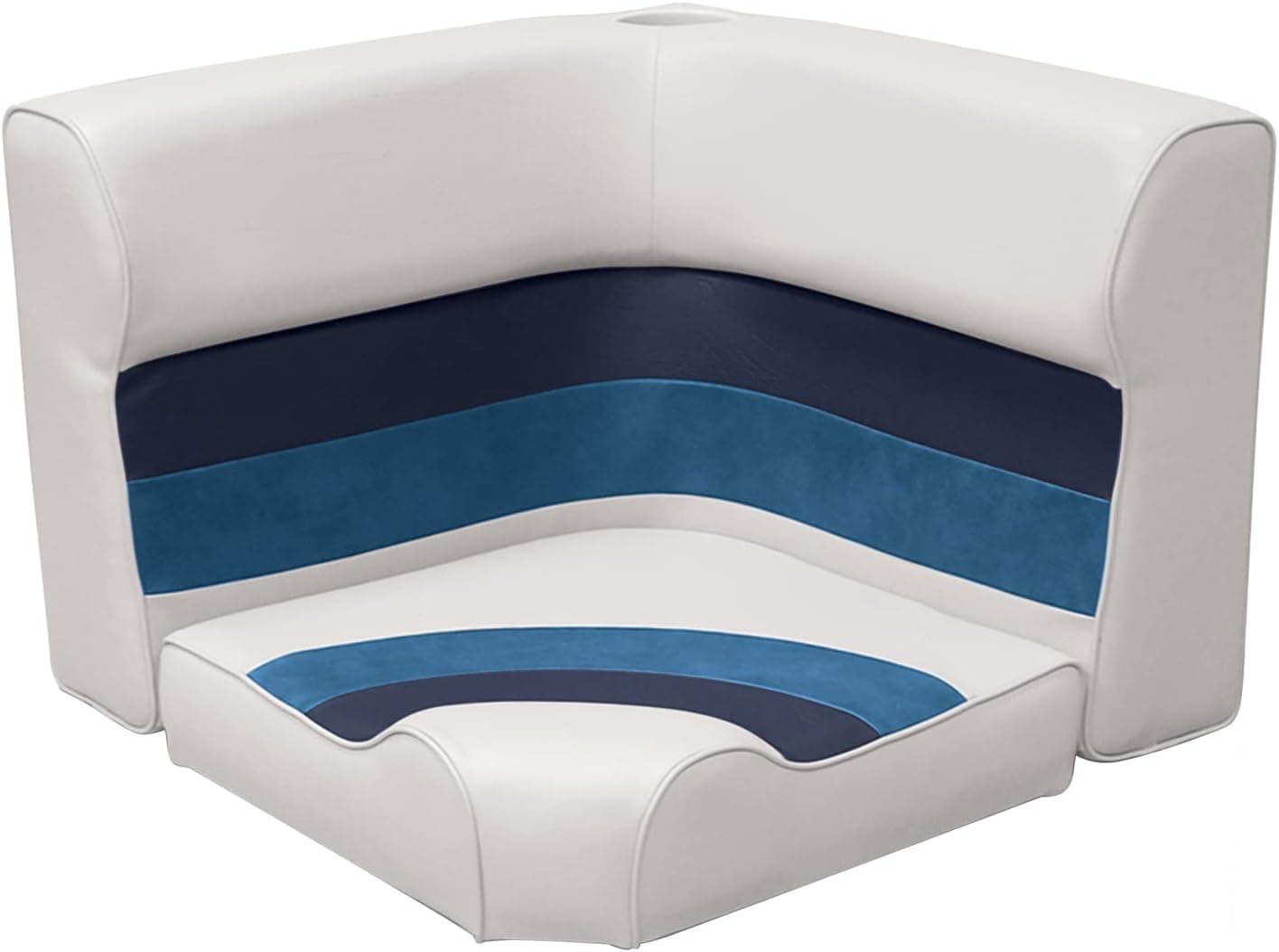 Wise 8WD133-1008 Deluxe Series Pontoon Radius Corner Seat Cushion Set, White/Navy/Blue