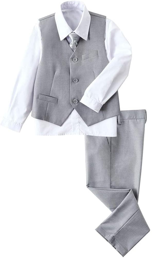 YuanLu 4 Piece Boys' Formal Suit Set with Vest Pants Dress Shirt and Tie