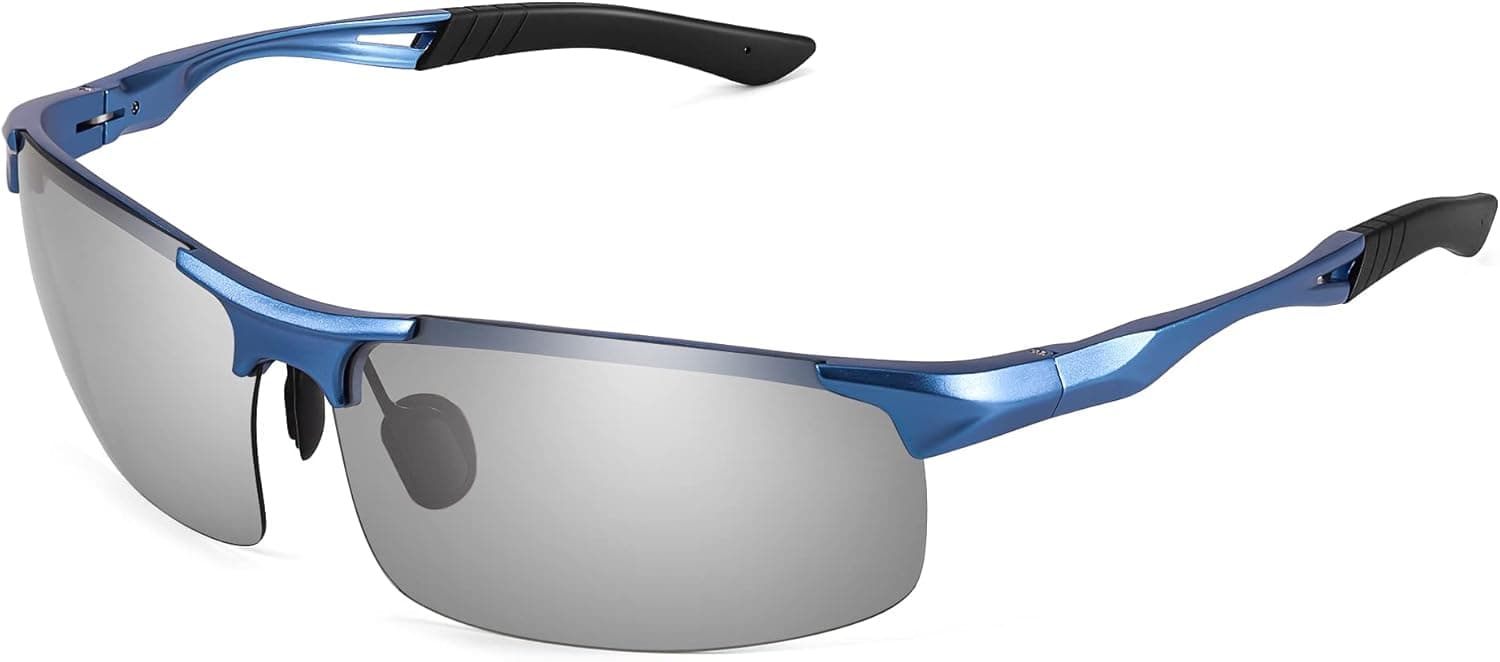 TJUTR Polarized Photochromic Sunglasses, Ultralight Al-Mg Metal Frame, Driving Sunglasses for Low to Bright Light Condition