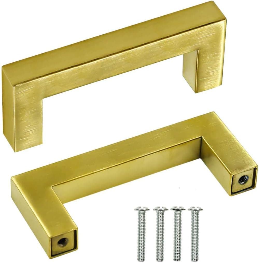 LC LICTOP 6 Pack 3.46"(88mm) Length Gold Square Bar Cabinet Pull Drawer Handle Cabinet Hardware Handles for Kitchen Cabinet Cupboard,3"(76mm) Hole Center